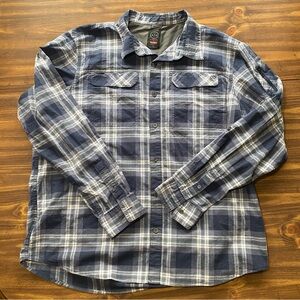 Wrangler Mens XXL Blue Plaid ATG All Terrain Gear Performance UV Cotton Shirt
